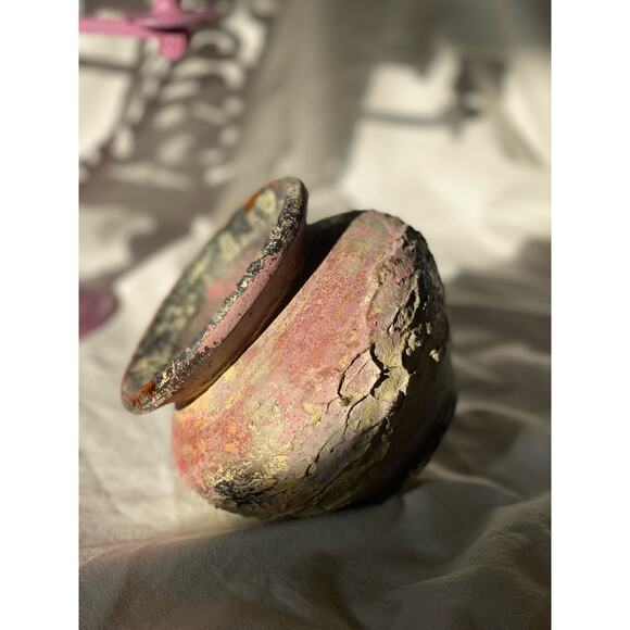 Neutral and Purple Rustic Textured Pottery Vessel vase ceramic Spanish Euro boho - Picture 1 of 16